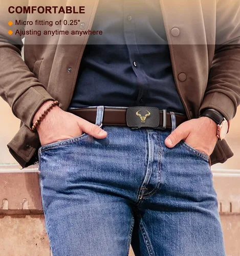 Miniatura 8 de BULLIANT Cinturón para hombre, cinturón de marca con trinquete de cuero genuino para regalo, talla personalizada