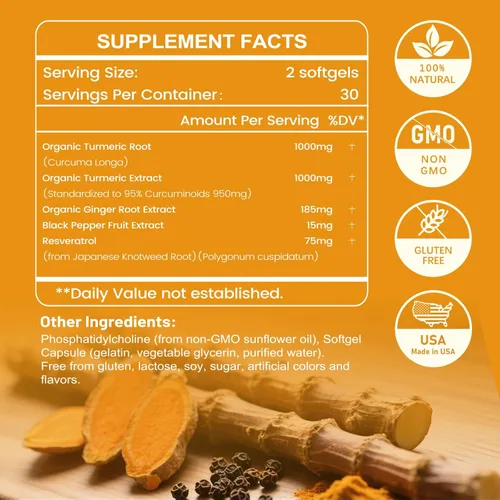 Miniatura 2 de inGreens Suplemento de cúrcuma de 2275 mg, 95% de curcumina, curcumina liposomal para una mejor absorción, suplemento de curcumina para apoyo
