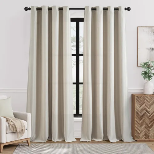 Miniatura 10 de jinchan Cortinas opacas con textura de lino negro para dormitorio, sala de estar, 2 paneles de 84 pulgadas de largo, con aislamiento térmico