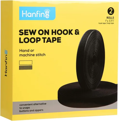 Cinta de velcro para coser de 1 pulgada de ancho, cinta de bloqueo de tela de nailon no adhesiva para manualidades de costura, bricolaje, ropa, Negro