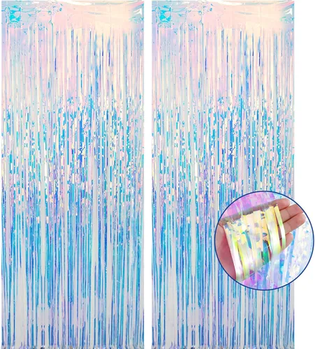 Miniatura 13 de Paquete de 3 cortinas con flecos para decoración de fiesta, cortinas de fondo de oropel para fiestas, cabina de fotos, bodas, graduaciones