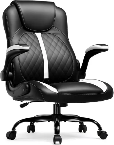 COMHOMA Silla ergonómica para juegos de oficina para adultos, con soporte lumbar, brazos abatibles, altura ajustable, ruedas giratorias de piel