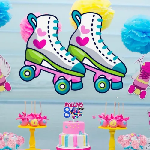 Miniatura 4 de Decoración de pastel de patinaje sobre ruedas para cumpleaños número 8, fiesta de cumpleaños temática de niño o niña, fiesta de club, fiesta