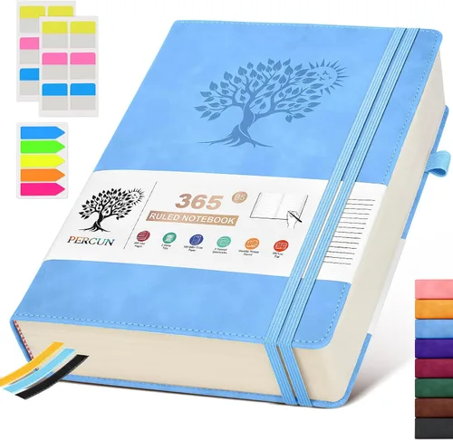 Miniatura 11 de PERCUN Cuaderno de diario rayado B5 – Diarios grandes de cuero de 365 páginas para escritura de mujeres y hombres, cuaderno de tapa dura con páginas
