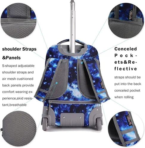 Miniatura 7 de Tilami Mochila con ruedas, mochila para laptop de 19 pulgadas con ruedas y lonchera