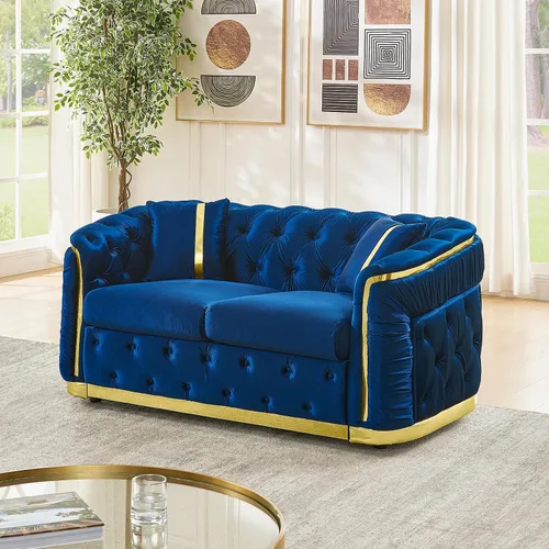 Miniatura 14 de Sofá Chesterfield de 62.6 pulgadas, moderno de mediados de siglo, sofá de terciopelo blanco beige y dorado, sofás de lujo para sala de estar