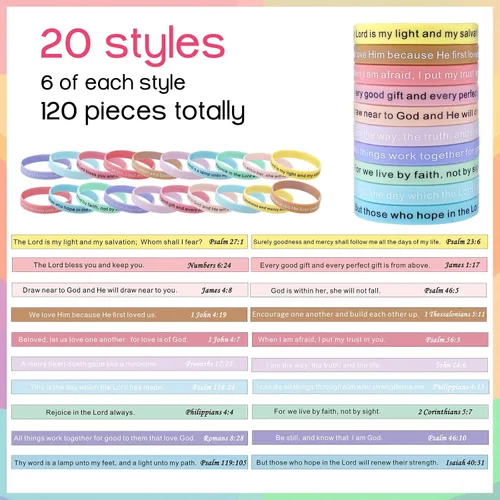 Miniatura 44 de Estune 120 pulseras de versículos de la Biblia, con cita motivacional, pulseras de goma, pulseras de silicona religiosas, pulseras de silicona