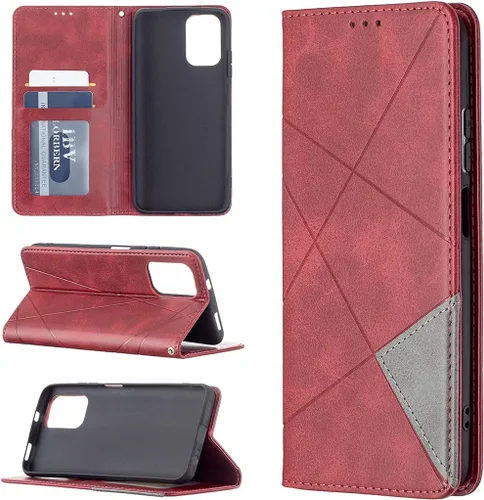 Miniatura 2 de Funda con tapa para Xiaomi Redmi Note 10 4G/Note 10S, Rhombus Patrón Premium Cartera de cuero Kickstand Cubierta de cierre magnético Rojo