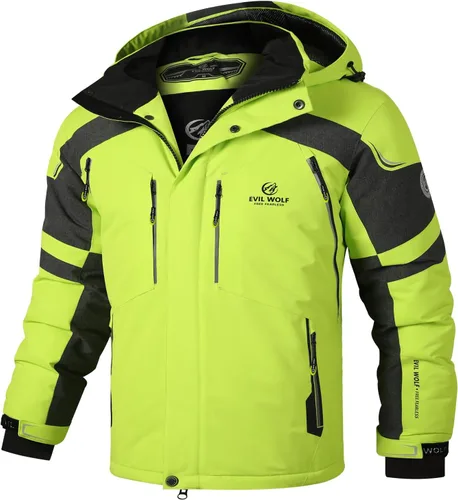Miniatura 8 de EVIL WOLF Chaqueta de esquí impermeable para hombre, con capucha y cálida, con múltiples bolsillos, equipo esencial de invierno para esquí