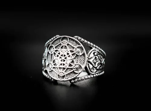 Miniatura 2 de Anillo Metatron Cube Geometría Sagrada de Plata de Ley 925 para hombre