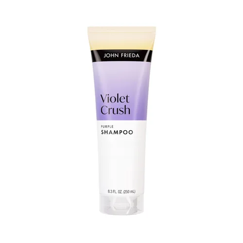 John Frieda Violet Crush - Champú morado para cabello rubio, champú tonificante neutralizante de latón para rubio fresco, rubio brillante, 8.3 onzas