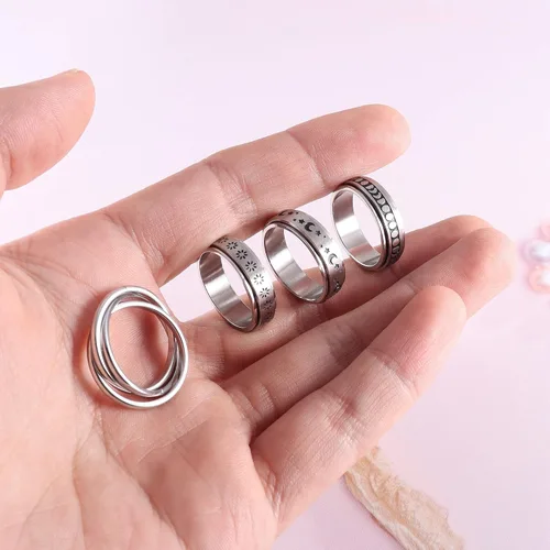 Miniatura 6 de FUNRUN JEWELRY Anillo de acero inoxidable para la ansiedad para mujeres y hombres, anillos giratorios de luna y estrella celta para aliviar