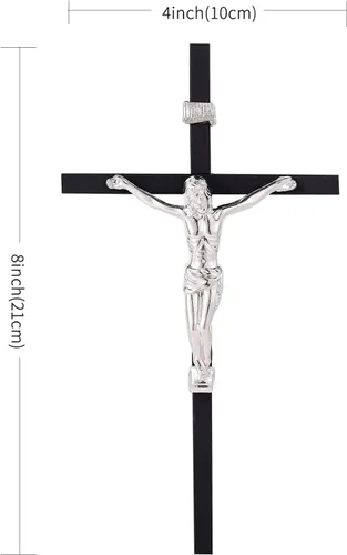 Miniatura 2 de VINETEN Crucifijo - Cruz de pared Cruces católicas delgadas de metal negro Decoración de pared de crucifijo para tu hogar, 8 pulgadas