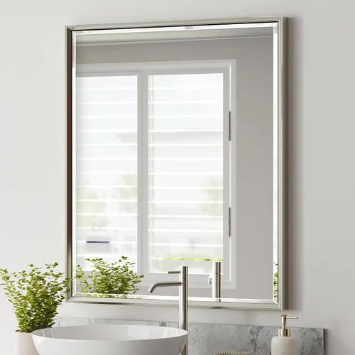 Miniatura 25 de Espejo de baño negro, espejo de baño biselado de 16 x 24 pulgadas para pared, espejo con marco negro antioxidante para decoración de baño, sala