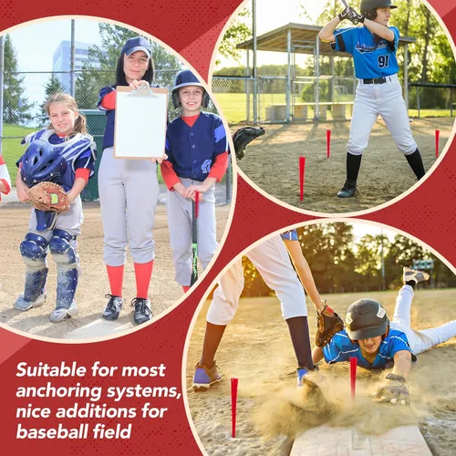 Miniatura 3 de Shappy 12 tapones de base de béisbol con borla, tapones de anclaje resistentes para campo de béisbol y accesorios de sóftbol Rojo