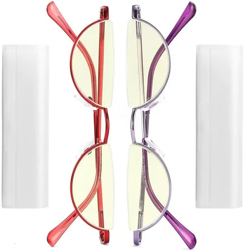touk Half Frame Reading Glasses Anti Blue Light UV Filter, Half Moon Lens Semi Rim Spring Hinge Readers with Case for Women