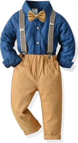 Toddler Dress Suit Baby Boys Clothes Sets Bowtie Shirts Suspenders Pants 4pcs Gentleman Outfits Suits 6 Month 6 Years