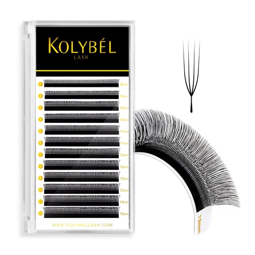 Miniatura 24 de KOLYBEL Extensión de pestañas W con floración automática, volumen 4D, pestañas postizas en abanico 0.07 C/D, rizo de visón sintético, color negro