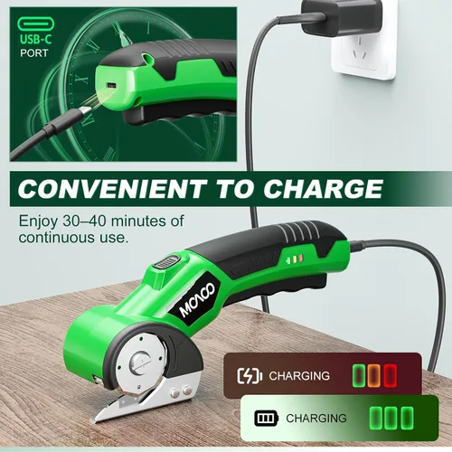 Miniatura 6 de Cortador de cartón, tijeras eléctricas inalámbricas recargables, cortador de caja eléctrico de 4 V con 2 cuchillas, bloqueo de seguridad y luz LED