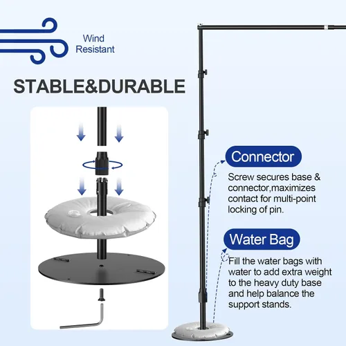 Miniatura 3 de EMART Soporte de fondo ajustable de 7 x 10 pies, kit de soporte de fondo de fotos de tubo y cortina con base de metal resistente, bolsa de agua