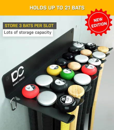 Miniatura 2 de Double Circle Soporte para bates de béisbol, capacidad para 21 murciélagos, soporte de montaje en pared, colgador de metal para almacenamiento