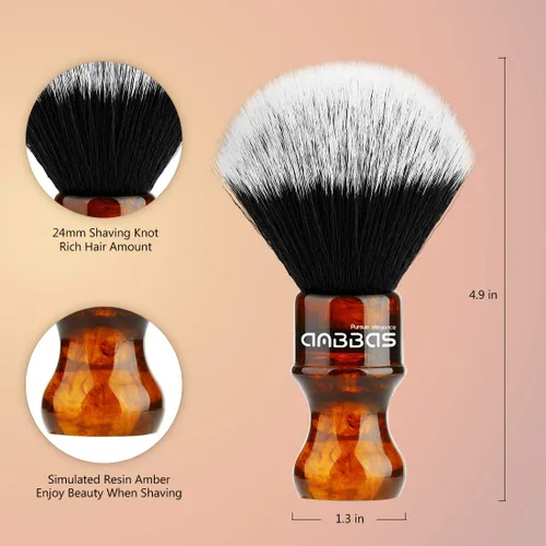 Miniatura 3 de Anbbas Cepillo de afeitar sintético de tejón con mango de resina, cerdas de nailon, cepillo de espuma para el cabello, para viajes, afeitado Ámbar