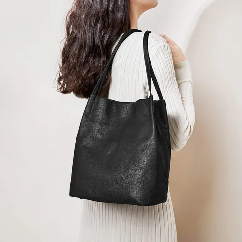 Miniatura 2 de Kattee Bolso de hombro de cuero genuino suave para mujer con cierre magnético superior