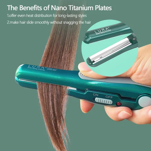 Miniatura 3 de Plancha plana pequeña para corte de pelo Pixie: alisadora de platos curvados de nanotanio de 1/2 pulgada, mini alisador de pelo de viaje para Verde