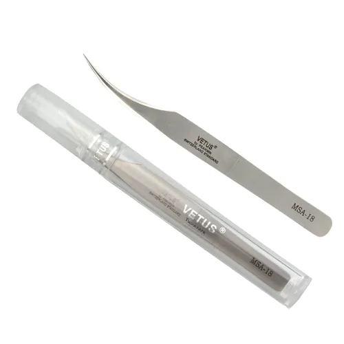 Miniatura 7 de 1 pinza de delfín, acero inoxidable, antimagnéticas y antiestáticas, duras y de alta precisión, curvadas, funda de cuero negro, pinzas de pestañas