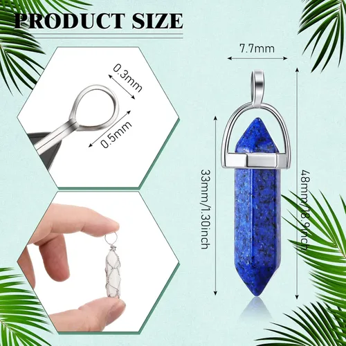 Miniatura 2 de Sureio 16 collares de piedra de cristal curativo, collar con colgante de piedras preciosas hexagonales, collar de cristal envolvente de alambre