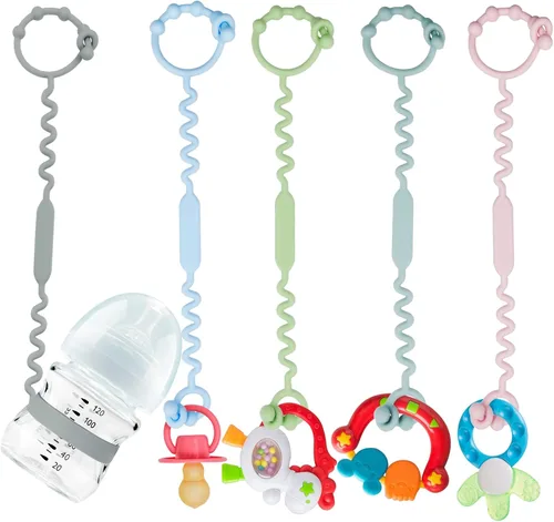 Correas de juguetes para bebé, paquete de 5 correas de juguete de silicona para cochecito, correas de seguridad para juguetes, correas para taza de