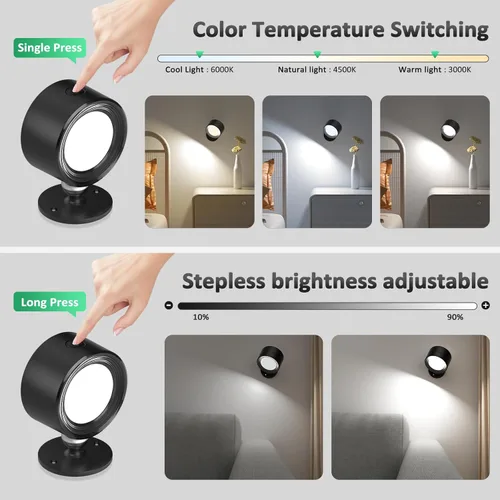 Miniatura 4 de Lightbiz Luces LED Montadas en Pared 3 Piezas con Control Remoto, Lámpara de Apliques de Pared Batería Recargable de 3000mAh Operada por Batería, 3