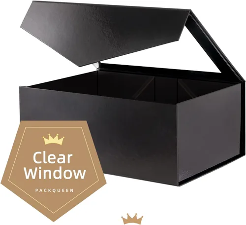 Miniatura 5 de Packqueen Caja de regalo negra con tapa y ventana, 9x6.5x3.8 pulgadas, Caja de regalo transparente para regalo contiene cinta, tarjeta, caja