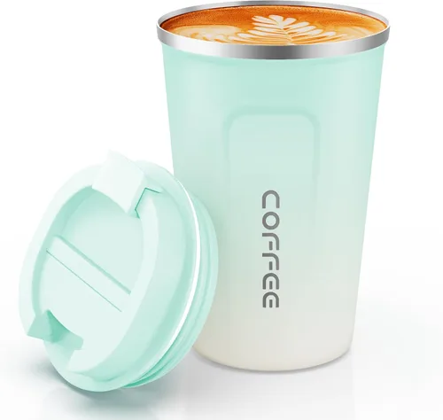 Miniatura 34 de Vaso térmico de acero inoxidable de 12 onzas con aislamiento al vacío, taza de viaje a prueba de derrames con tapa, para mantener caliente/café