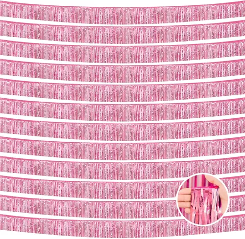 Miniatura 15 de Paquete de 12 guirnaldas de flecos de papel metálico de 10 pies de oropel para colgar en la pared, pancartas negras con flecos de oropel