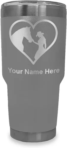 Miniatura 39 de LaserGram Vaso aislado al vacío de 20 onzas, corazón de vaquera de caballo, grabado personalizado incluido (negro)