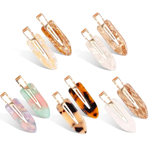 Miniatura 8 de 9 piezas de pinzas para el pelo sin dobleces, pinzas para rizos sin arrugas con diseño de cuadros, resina acrílica plana para peinado, barrette