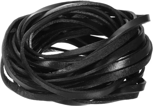 Miniatura 12 de uxcell Cordón de cuero plano de 5.5 yardas, 0.079 in, tiras de cuero de 0.079 pulgadas de grosor, cuerdas de cordones para manualidades, Negro