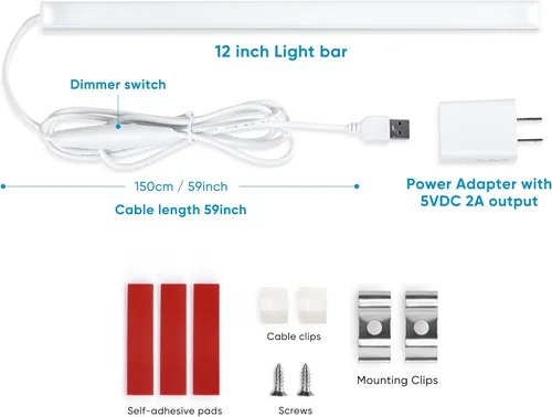 Miniatura 2 de Litever Kit de luz para debajo del gabinete con alimentación USB para encimera de cocina, banco de trabajo, estación de café, espacio de trabajo