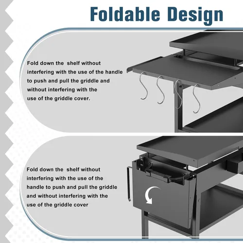 Miniatura 7 de Ruedas giratorias universales y estante lateral para plancha Blackstone de 28 pulgadas, piezas de plancha para accesorios Blackstone con freno