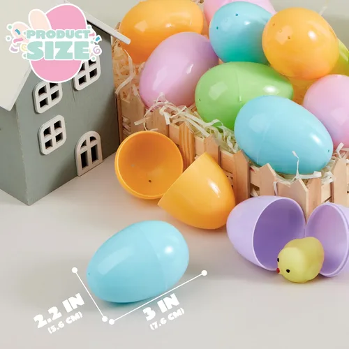 Miniatura 5 de JOYIN Huevos de Pascua pastel de 3.15 pulgadas, 100 huevos de plástico grandes, cáscaras de huevo rellenables de colores vacíos para búsqueda