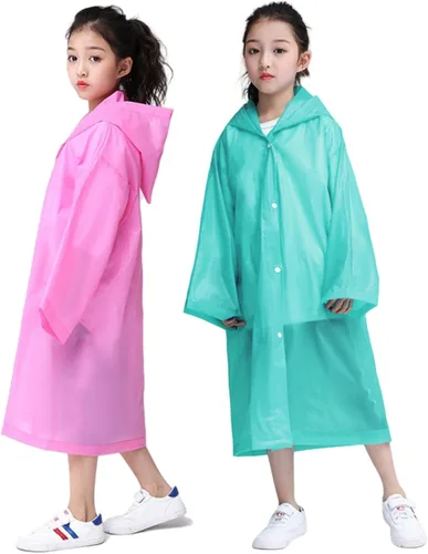 Miniatura 16 de Poncho de lluvia para niños Impermeable, Paquete de 2-5 Abrigos de lluvia reutilizables de EVA para niños y niñas de 6-14 años, Equipo de chaquetas