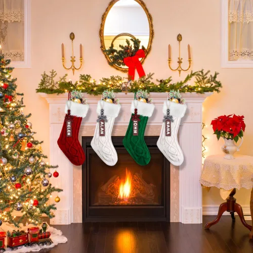 Miniatura 7 de XIMISHOP Paquete de 4 Medias de Navidad, 18 Pulgadas, Medias Grandes de Punto Trenzado Personalizadas, Decoraciones de Medias Colgantes de Navidad