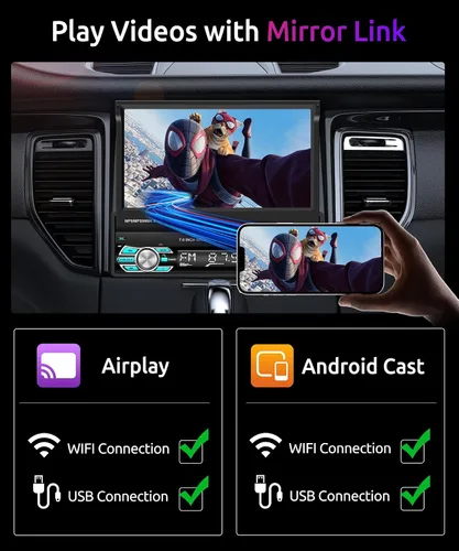 Miniatura 4 de Radio estéreo para automóvil con AppIe Carplay Android Auto Airplay MirrorLink, podofo 7 pulgadas 1080P Flip Out Car Radio Bluetooth FM Radio HD