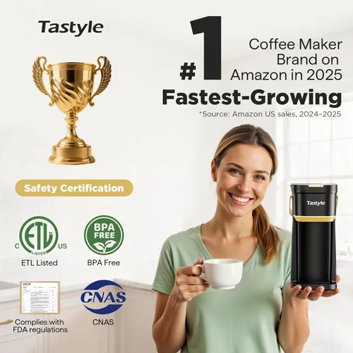 Miniatura 3 de Tastyle Cafetera de Una Sola Porción de Una Taza, para Cápsulas K y Café Molido, Mini Cafetera con Mango Portátil, Tamaño de Preparación de 6 a 12