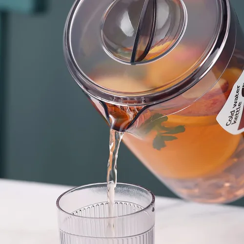 Miniatura 5 de HOMQUEN Jarra de plástico con 3 tazas, jarra de agua de 60 onzas/1.8 L con tapa, jarra de té helado, jarra de agua, jarra de agua con asa para té