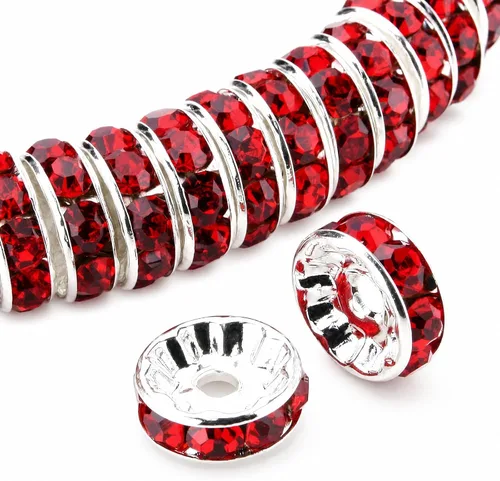 Miniatura 14 de Allb - 100 cuentas separadoras estilo Rondelle de 6mm, chapadas en plata, con cristal checo de rinestone para hacer joyas; cuentas sueltas para Negro