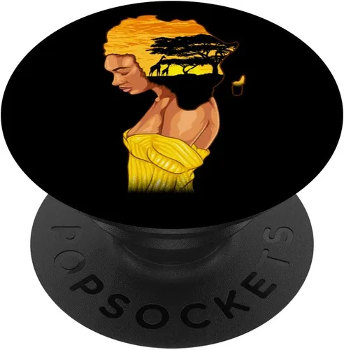 Mujeres Fuertes Negro Reina Mapa Africano Natural Pelo Pride PopSockets Agarre y Soporte para Teléfonos y Tabletas, Negro