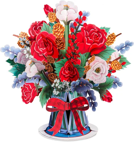 Miniatura 8 de Paper Love Tarjeta de Navidad desplegable, ramo de flores 3D con recuerdo, regalo de decoración navideña, 10 x 7 pulgadas con sobre y etiqueta