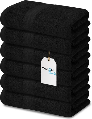Avalon Towels Toallas de baño para baño, 100% algodón, color negro, paquete de 6 (22 x 44 pulgadas), juego de toallas de baño de secado rápido,